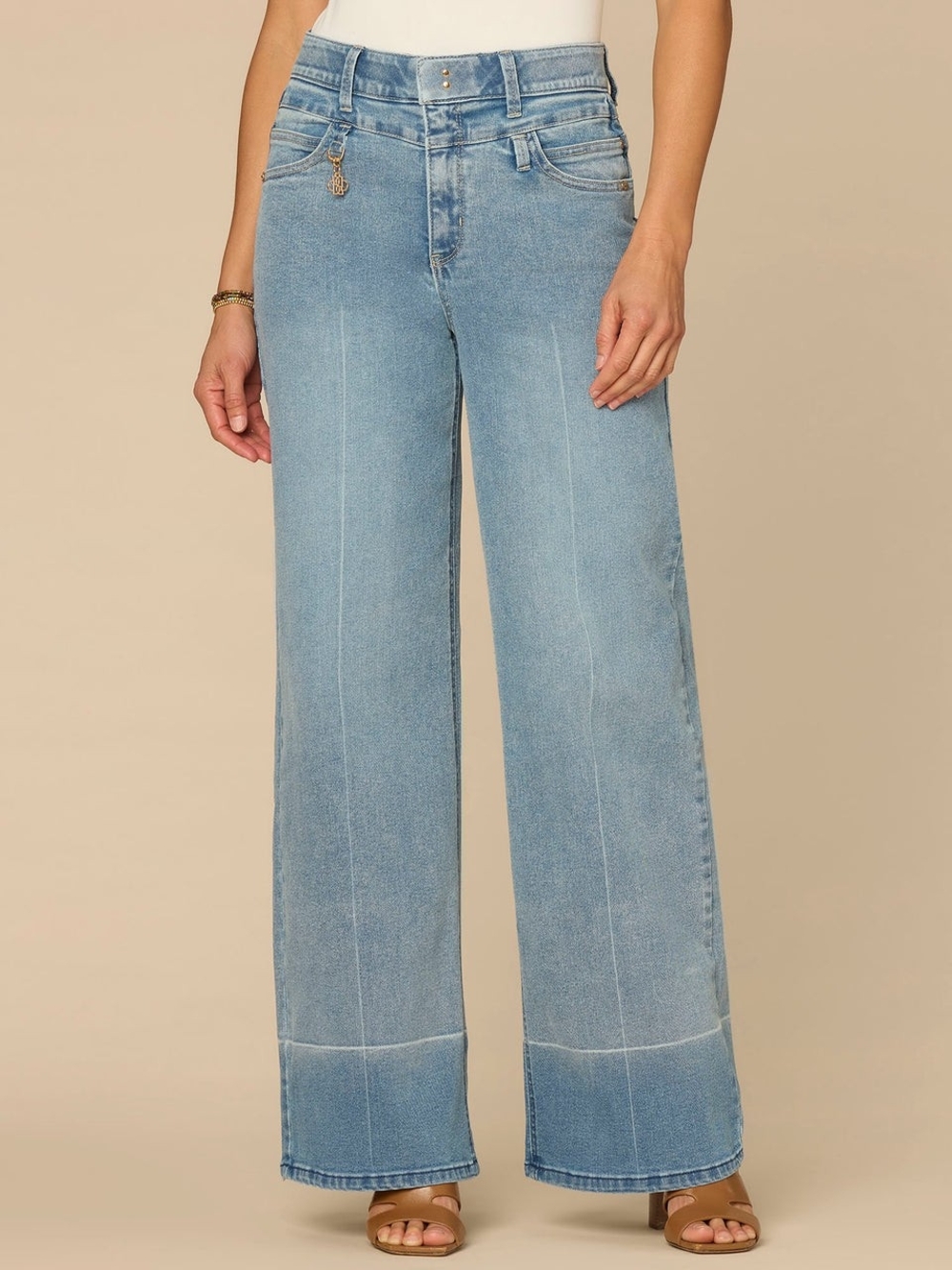 "Ab" Solution Ultra Skyrise Double V-Yoke Wide Leg Jeans With Charm